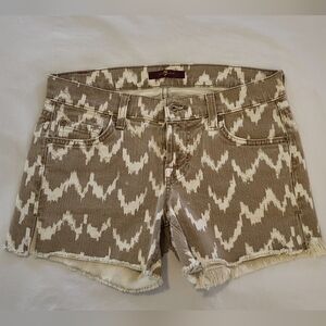 7 For All Mankind Taupe & White Patterned Denim Shorts